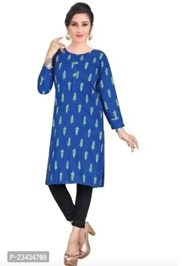 Elegant Blue Printed Cotton Kurta For Women