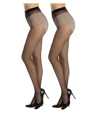 Women's Pack of 2 Pair Panty Hose Long Exotic Stockings Tights (Black and Skin)-thumb1