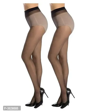 Women's Pack of 2 Pair Panty Hose Long Exotic Stockings Tights (Black and Skin)-thumb2