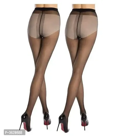 Women's Pack of 2 Pair Panty Hose Long Exotic Stockings Tights (Black and Skin)-thumb3
