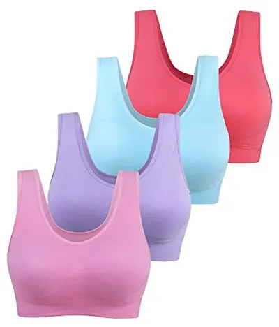 Womens Nylon Spandex Non-Padded Wire Free Sports Bra-Pack of 4