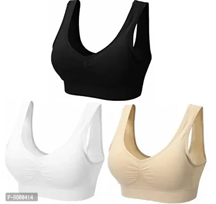 Women Cotton Non Padded Non-Wired Air Sports Bra (Pack of 3)