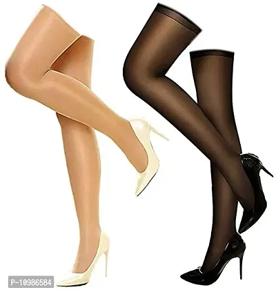 Thigh-High Soft Nylon Sheer Transparent Long Stockings for Women  Girls pack of 2-thumb0