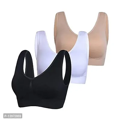 Women Air Cotton Non Padded Non-Wired Air Sports Bra (Pack of 3)-thumb0