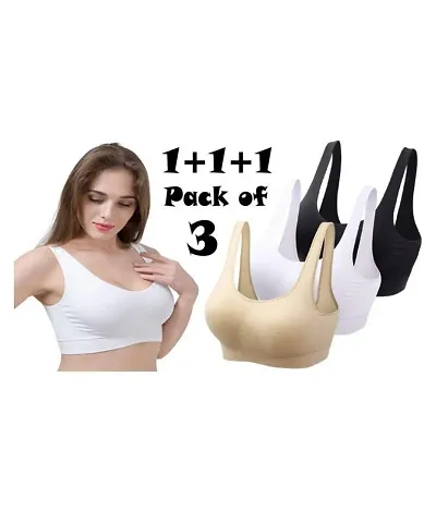 Sports Bra For Women Girls Non - padded Full Coverage Beginners Non - Wired T - Shirt Gym Workout Bra With Regular Braod Strap Training Bra For Teenager Kids (Pack Of 3)