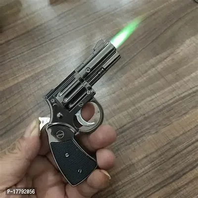 Vaishnavii Refillable Lighter Mini Revolver Gun Silver Pistol Lighter with Laser Light - Windproof Jet Flame Gas/Cigarette  Pocket Lighter-thumb0