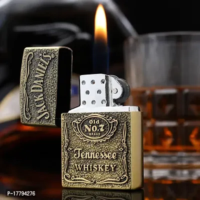 Vaishnavii Jack Daniel's Tennessee Whiskey High Polish Brass Emblem Design Golden Gas/ Cigarette Pocket Lighter Windproof Stylish Metal Body Eco Environment-Friendly Unique Stylish Travel Friendly-thumb0