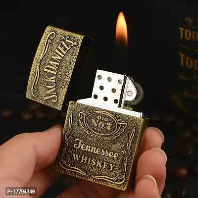 Vaishnavii Jack Daniel's Tennessee Whiskey High Polish Brass Emblem Design Golden Gas/ Cigarette Pocket Lighter Windproof Stylish Metal Body Eco Environment-Friendly Unique Stylish Travel Friendly