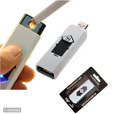 USB Cigarette Lighter Windproof Rechargeable Flameless Lighter. (White)-thumb2