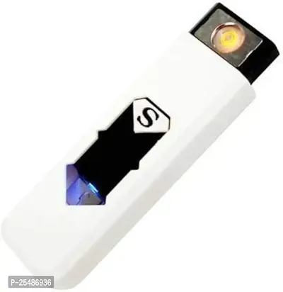 USB Cigarette Lighter Windproof Rechargeable Flameless Lighter. (White)