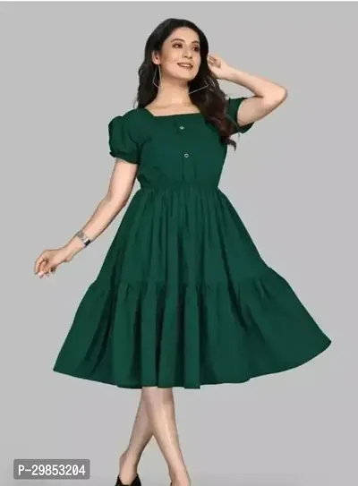 Stylish Green Cotton Solid Dress For Women