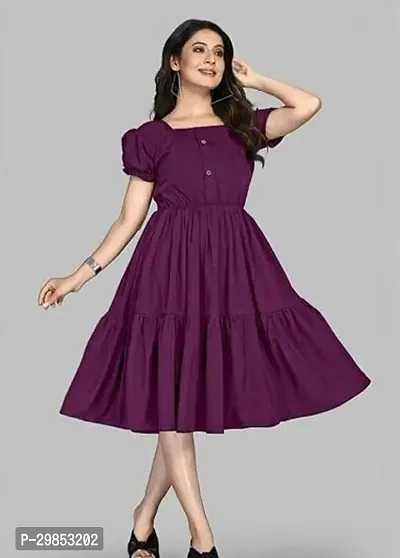 Stylish Purple Crepe Solid Dress For Women