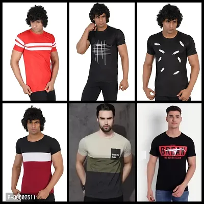 Stylish Polyester Printed T Shirt  For Men Pack Of 6