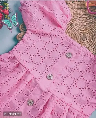 Fabulous Pink Cotton Blend Textured Frocks For Girls-thumb3