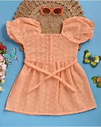 Fabulous Peach Cotton Blend Textured Frocks For Girls-thumb1