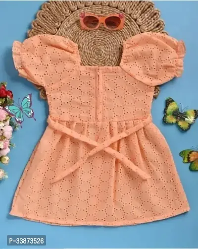 Fabulous Peach Cotton Blend Textured Frocks For Girls-thumb2