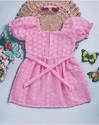 Fabulous Pink Cotton Blend Textured Frocks For Girls-thumb1