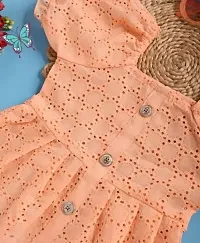 Fabulous Peach Cotton Blend Textured Frocks For Girls-thumb2