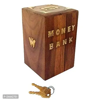 M.A WOODEN ARTS Handicrafted Wooden Money Bank - Coin Saving Box - Piggy Bank - Gifts for Kids, Girls, Boys  Adults-thumb0