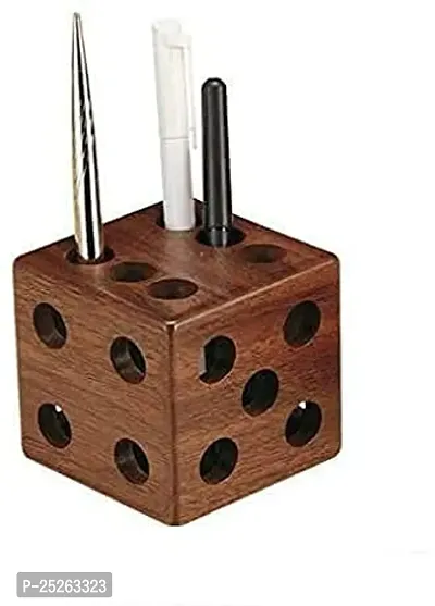 M.A WOODEN Wooden Paper Weight | Cube dice Pen Holder | dice Cum Pen Stand Cum Paper Weight (Pen Holder)-thumb0