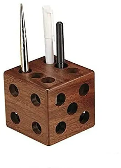 M.A WOODEN Wooden Paper Weight | Cube dice Pen Holder | dice Cum Pen Stand Cum Paper Weight (Pen Holder)