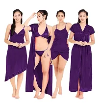 Divine paridhaan Women's Satin Solid 3 Piece Nighty Robe Top  Capri Set (ab123_Purple_Free Size)-thumb3