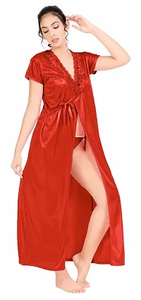 Divine paridhaan Women's Satin Plain/Solid Nightwear Set Pack of 3 (ab123_Red_Free Size)-thumb3