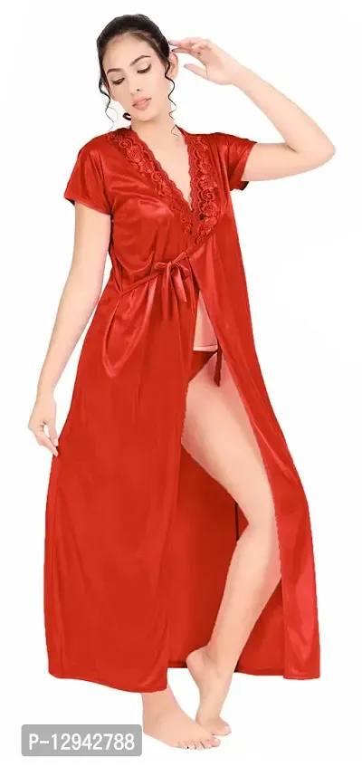 Divine paridhaan Women's Satin Plain/Solid Nightwear Set Pack of 3 (ab123_Red_Free Size)-thumb4