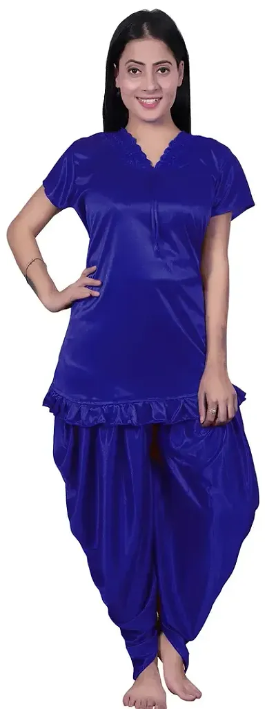 Divine Paridhaan Women's Satin Solid Maxi Nighty (Divine paridhaan_blue_Free Size)