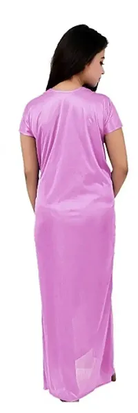 Divine Paridhaan Women's Satin Solid Maxi Nightwear Set (ab4020_Light Pink)-thumb1