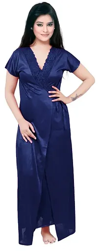 DIVINE PARIDHAAN Women's Satin Blend Solid Nightwear Set Pack of 2 (2022_Navy Blue_Free Size)-thumb1