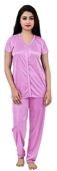 Divine Paridhaan Women's Satin Solid Maxi Nightwear Set (ab4020_Light Pink)-thumb2