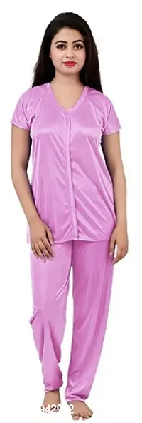 Divine Paridhaan Women's Satin Solid Maxi Nightwear Set (ab4020_Light Pink)-thumb3