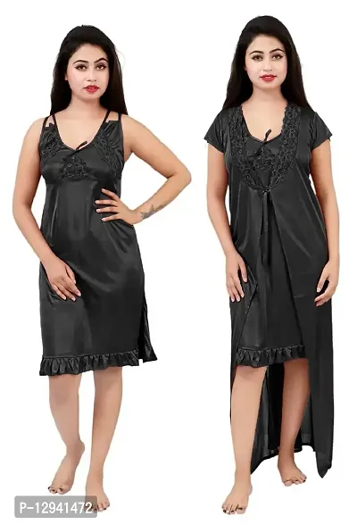 divine paridhaan women's Nighty 2 Pieces (Black) Free Size