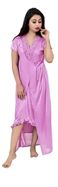 Divine Paridhaan Women's Satin Solid Maxi Nightwear Set (ab4020_Light Pink)-thumb4