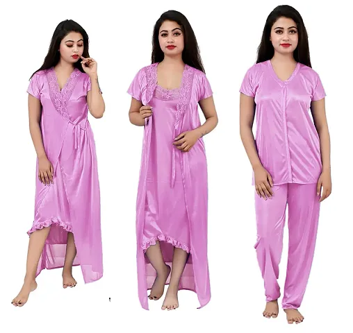 Divine Paridhaan Women's Satin Solid Maxi Nightwear Set