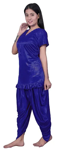 Divine Paridhaan Women's Satin Solid Maxi Nighty (Divine paridhaan_blue_Free Size)-thumb3