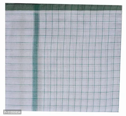 THE ANTILLES FABRICS White Cotton GAMCHA New & Modern Look Green Check & Border, Size (30?60) INCHES-thumb2