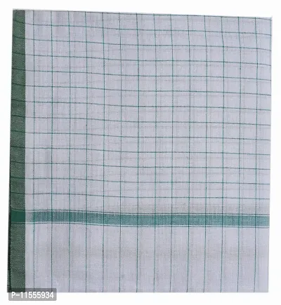 THE ANTILLES FABRICS White Cotton GAMCHA New & Modern Look Green Check & Border, Size (30?60) INCHES-thumb0