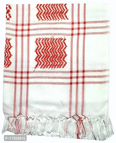THE ANTILLES FABRICS Cotton Desert Fashion Arafat Scarf STOLE (WHITE-RED, 110 X 110 cm)