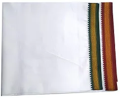 THE ANTILLES FABRICS Cotton Rich Mundu Lungi with Dual Border (White, Standard, Long Size, Pieces)-thumb1