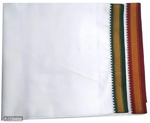 THE ANTILLES FABRICS Cotton Rich Mundu Lungi with Dual Border (White, Standard, Long Size, Pieces)-thumb2