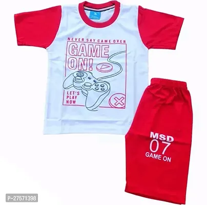 Elegant White Cotton Printed T-Shirts with Shorts For Boys