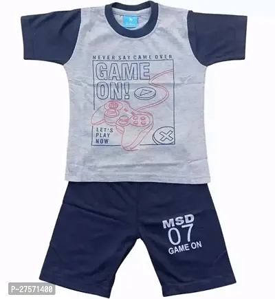 Elegant Grey Cotton Printed T-Shirts with Shorts For Boys-thumb0