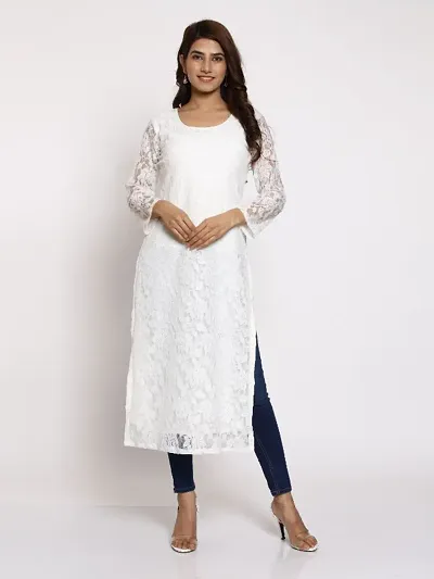 Net Embroiderd Stright Kurti