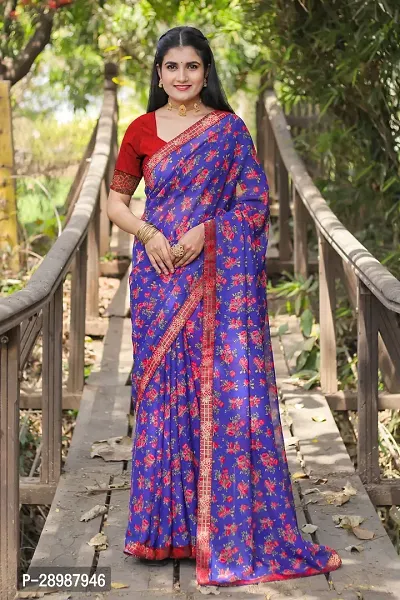 Stylish Blue Georgette Saree With Blouse Piece For Women
