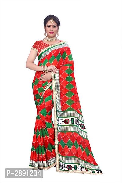 Stylish Red Georgette Saree with Blouse piece-thumb2