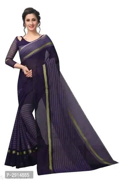 Blue Self Pattern Chanderi Cotton  Saree with Blouse piece-thumb0