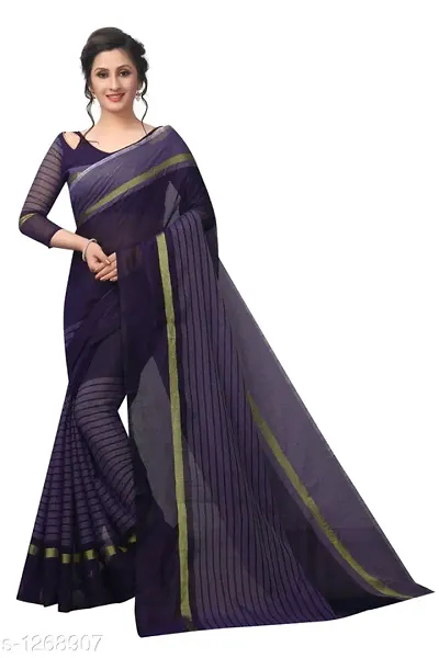 Chanderi Cotton Striped Sarees with Blouse piece