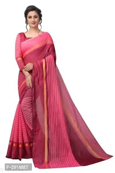 Pink Chanderi Cotton Self Pattern Sarees For Women